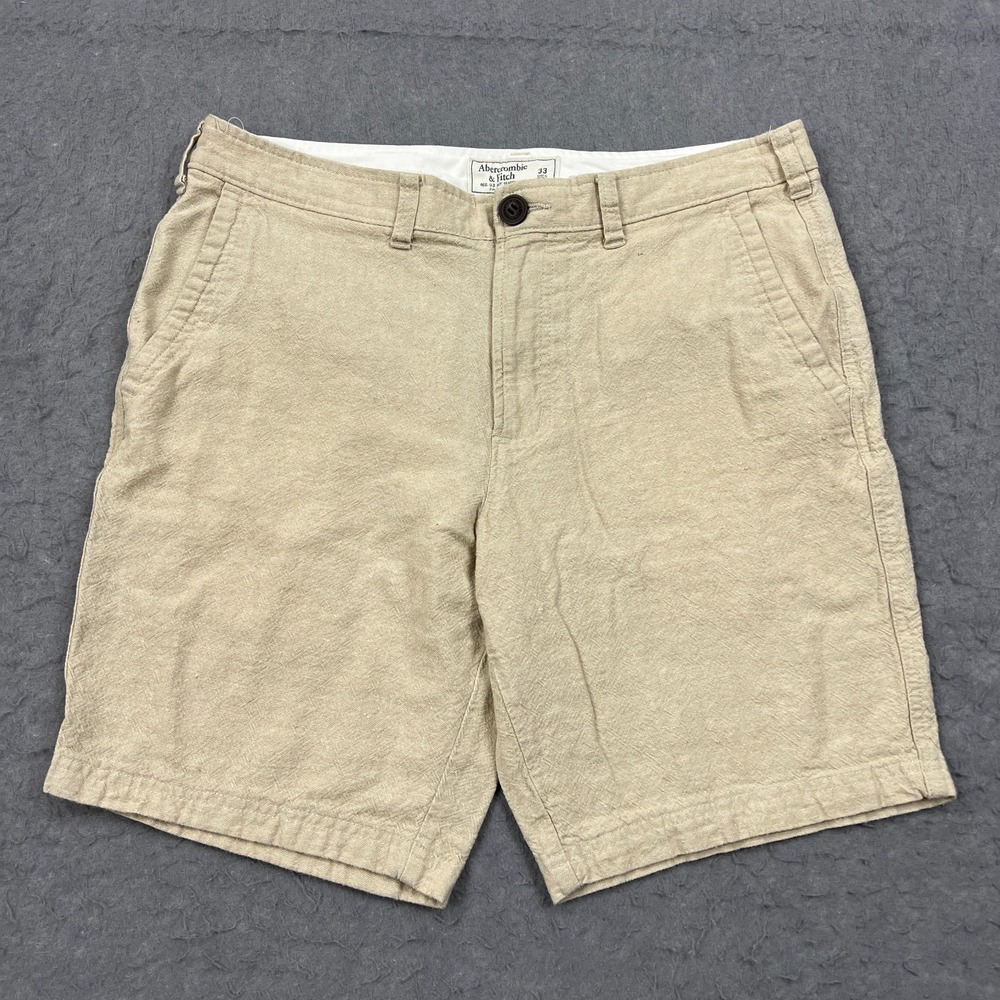 Abercrombie Fitch Shorts Mens 33 Natural Beige Linen Flat Chino 8.5" Preppy
